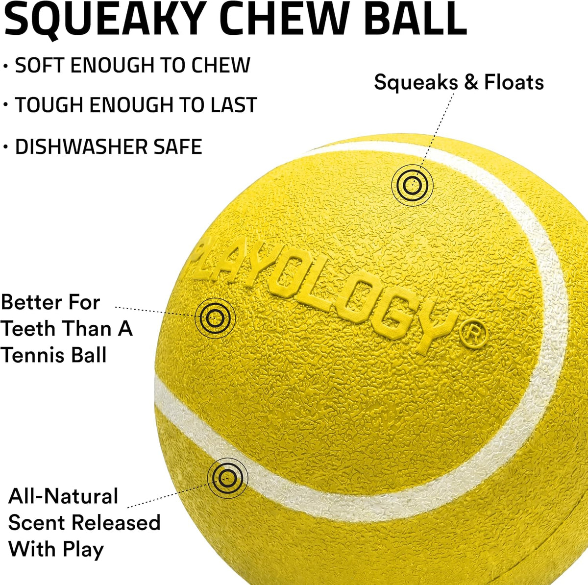 Playology dog toy ball showing size comparison for large dogs