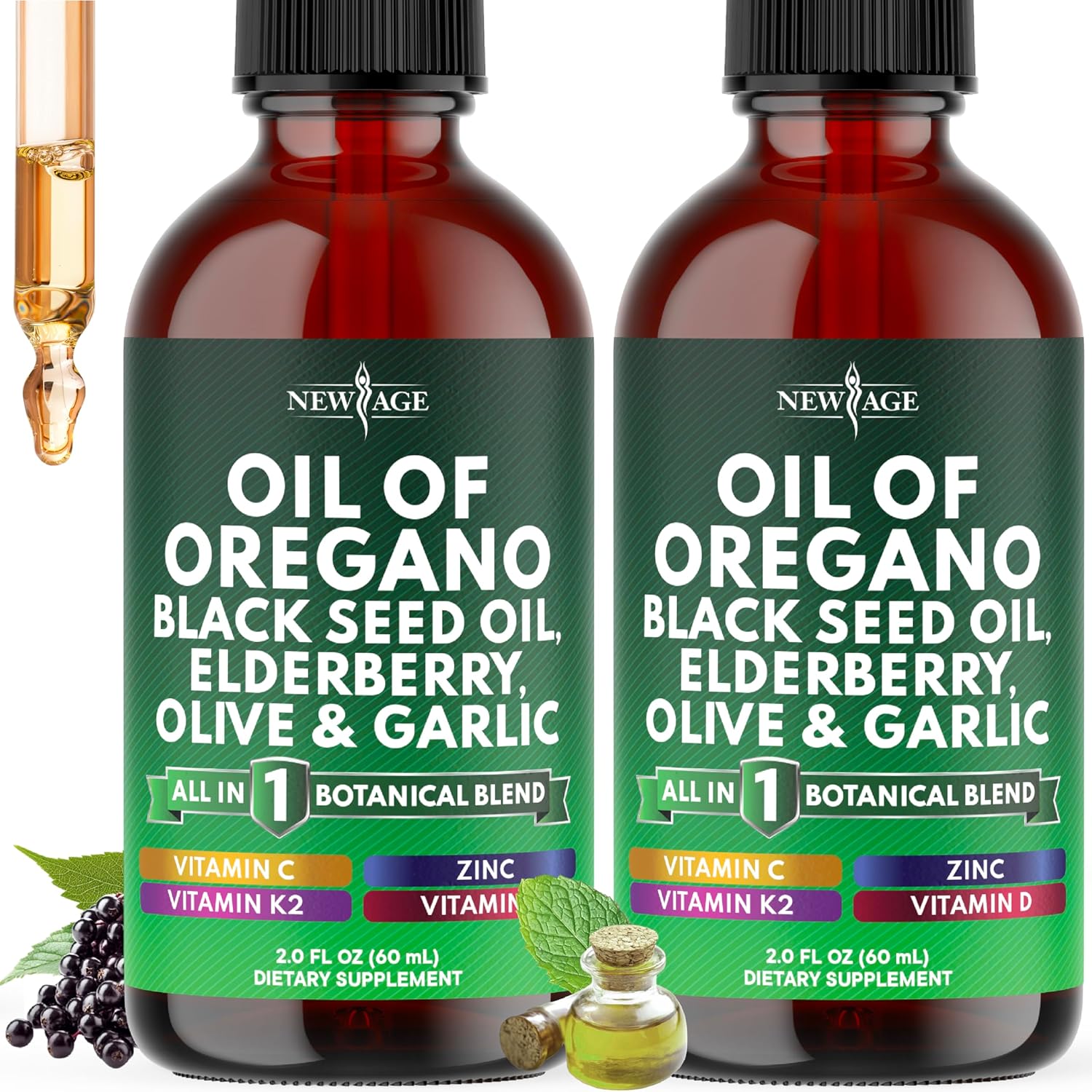 New Age oil of oregano and black seed oil liquid drops for daily wellness