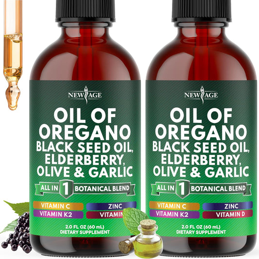 New Age oil of oregano and black seed oil liquid drops for daily wellness