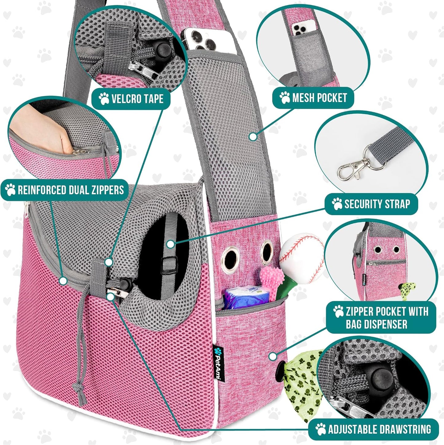 PetAmi dog carrier with padded shoulder strap for comfort
