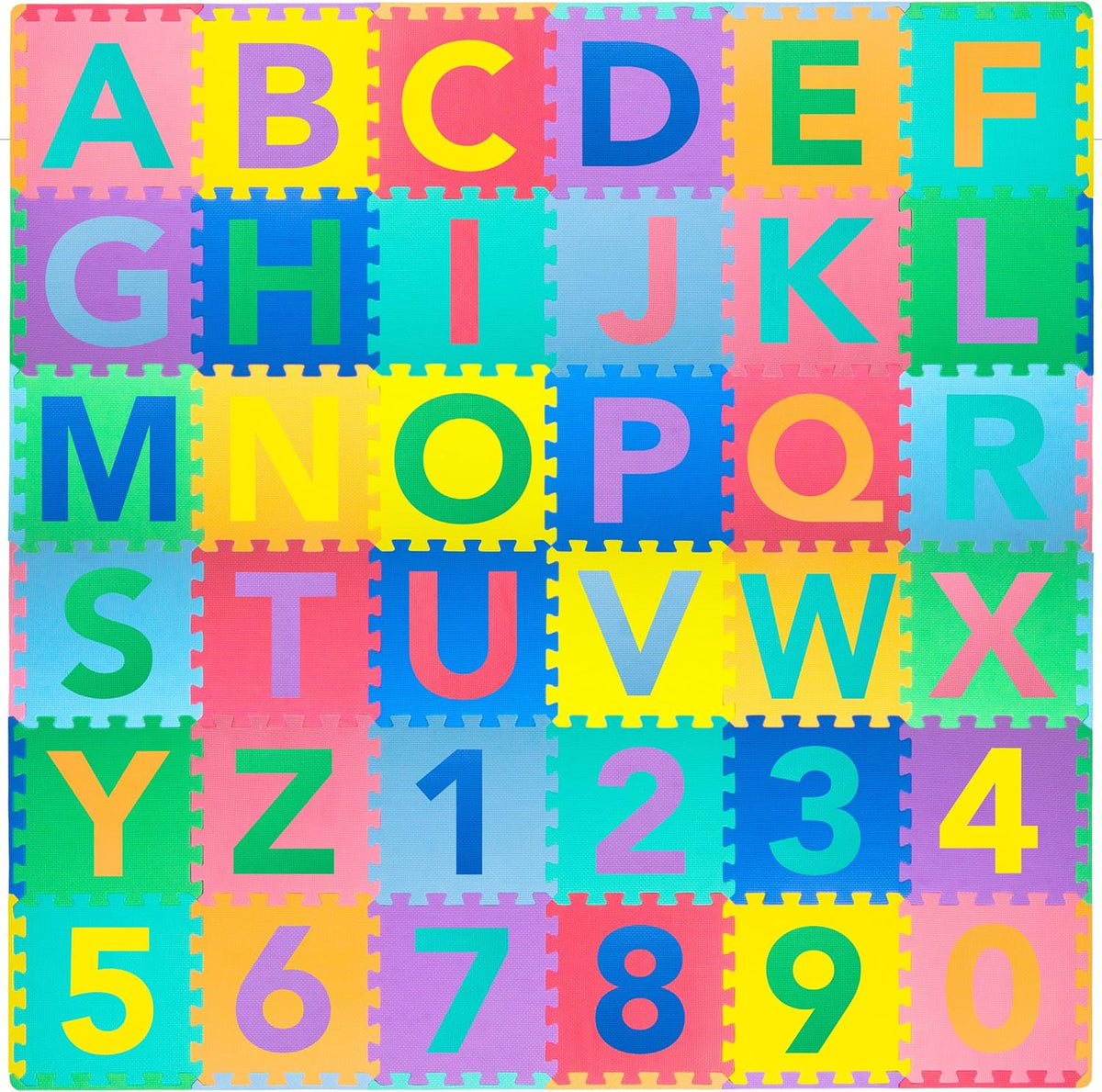 ProSource kids puzzle alphabet and numbers foam play mat front view