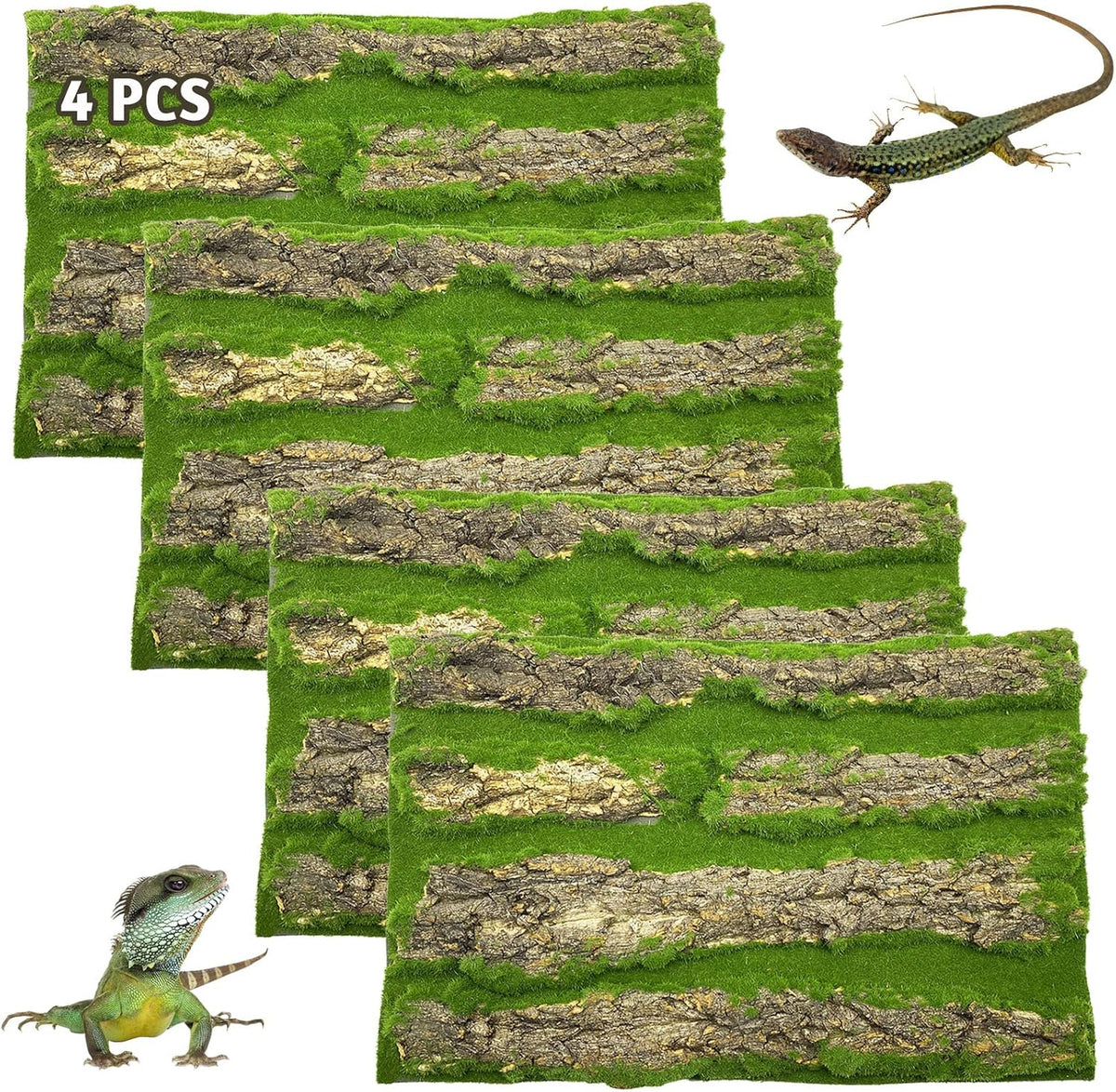 PINVNBY Reptile Terrarium Cork Background front view showcasing natural tree bark texture with artificial moss.