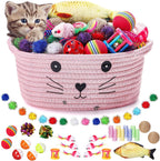 Zopeal 58 Pcs Summer Cat Storage Basket Gift Toys Set, Colorful Flashing Balls Pet Bell Crinkle Balls Spring Toys Attract Cat to Swat, Hunt, Interactive for Pet(Grey,9.8 Inch) - Image 15