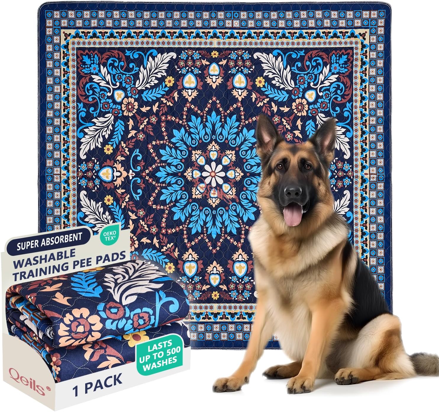 Folded Qeils reusable puppy pads for travel storage