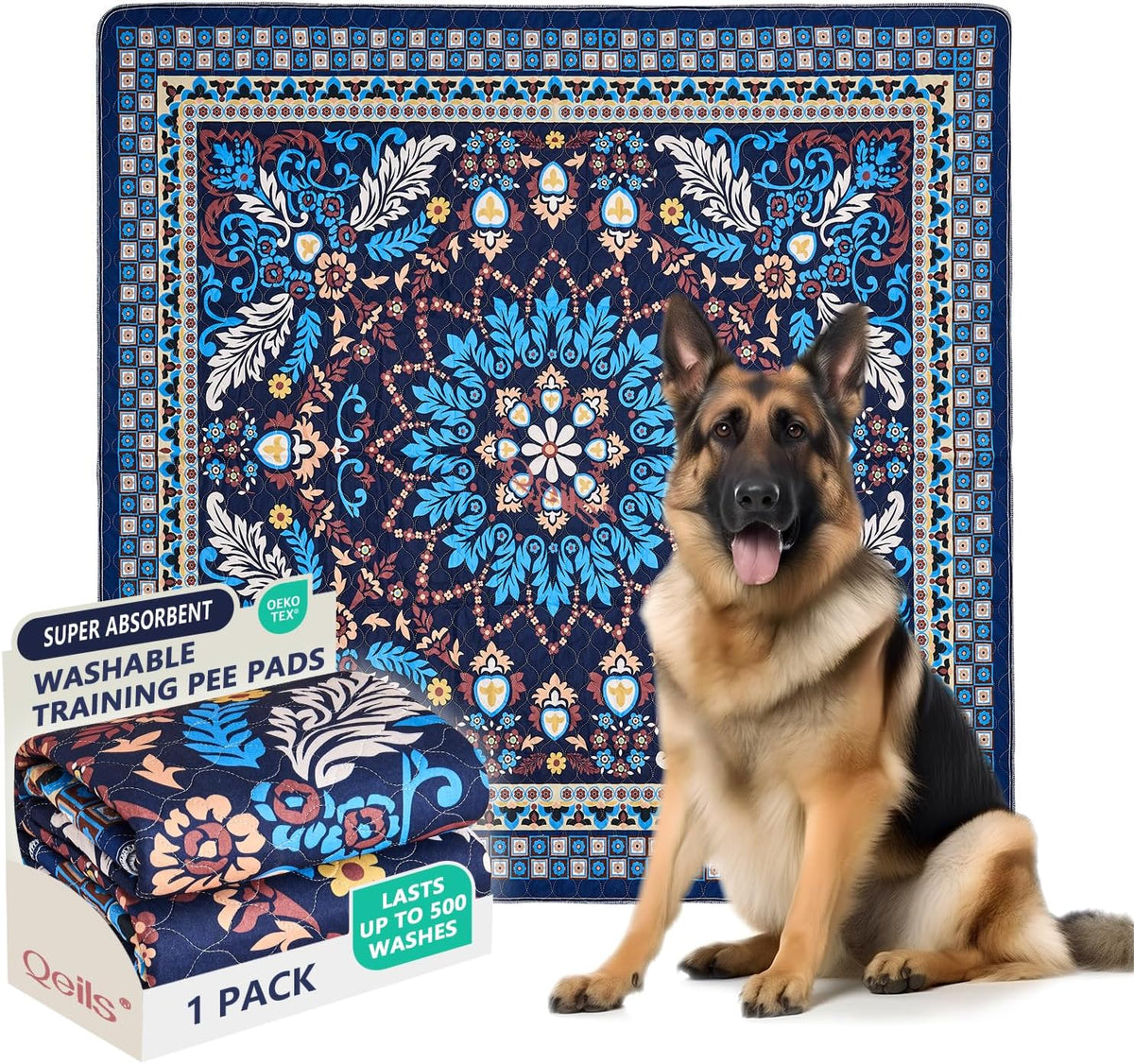 Folded Qeils reusable puppy pads for travel storage