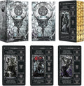 BWTY Black Stained Glass Tarot Cards front view showing printed meanings on the face