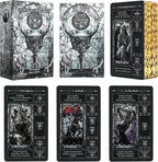 BWTY Black Stained Glass Tarot Cards front view showing printed meanings on the face