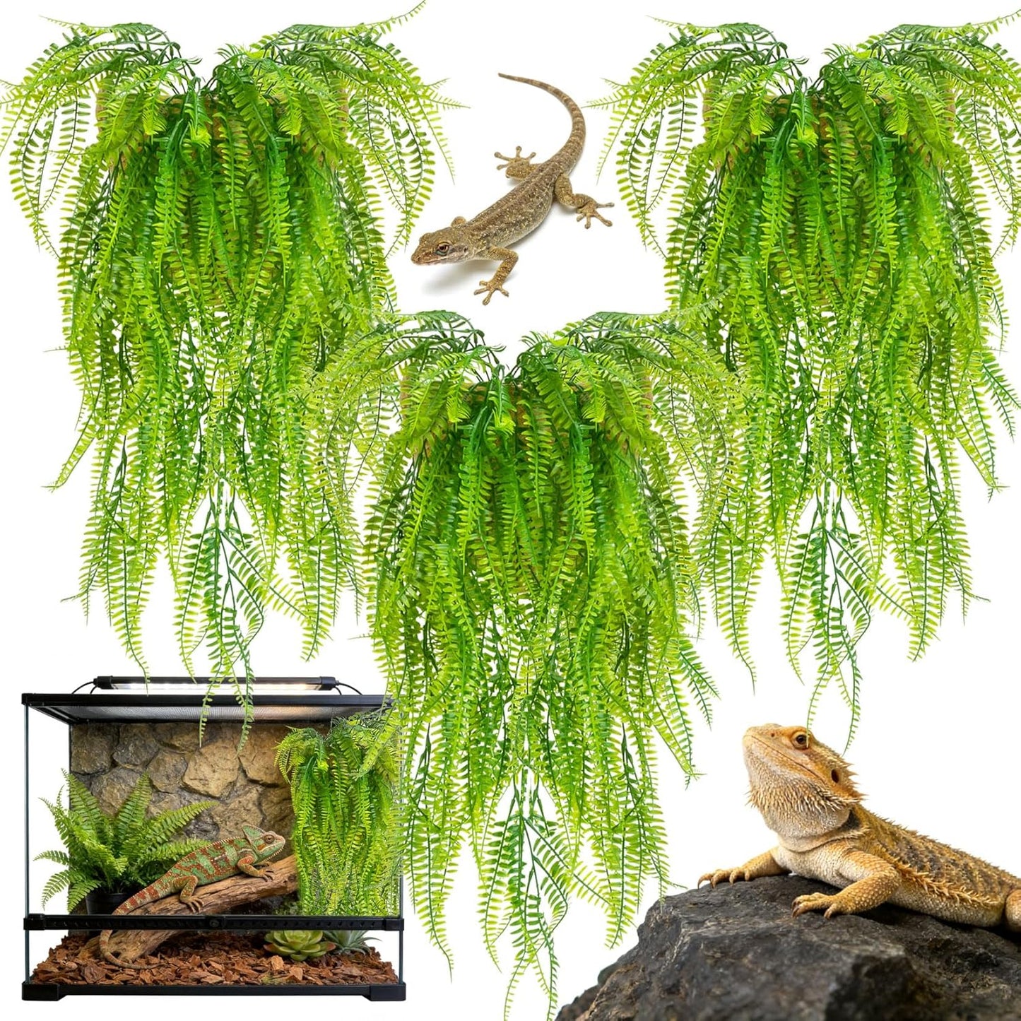 Rainflow 3 pieces artificial reptile terrarium plants front view