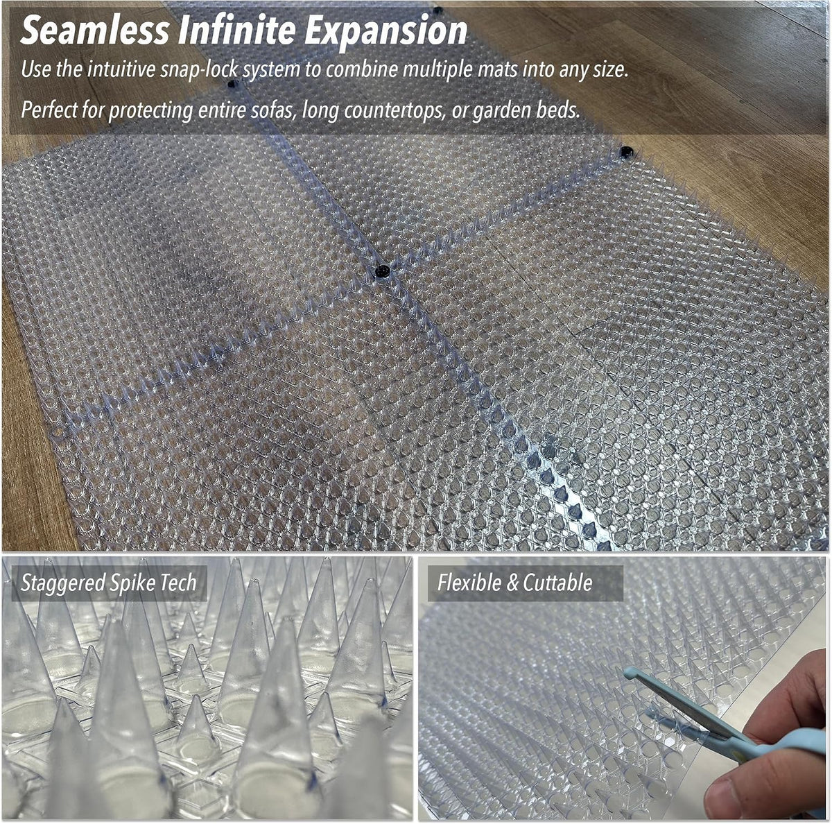 Interlocking cat spike mat system connected on kitchen countertop