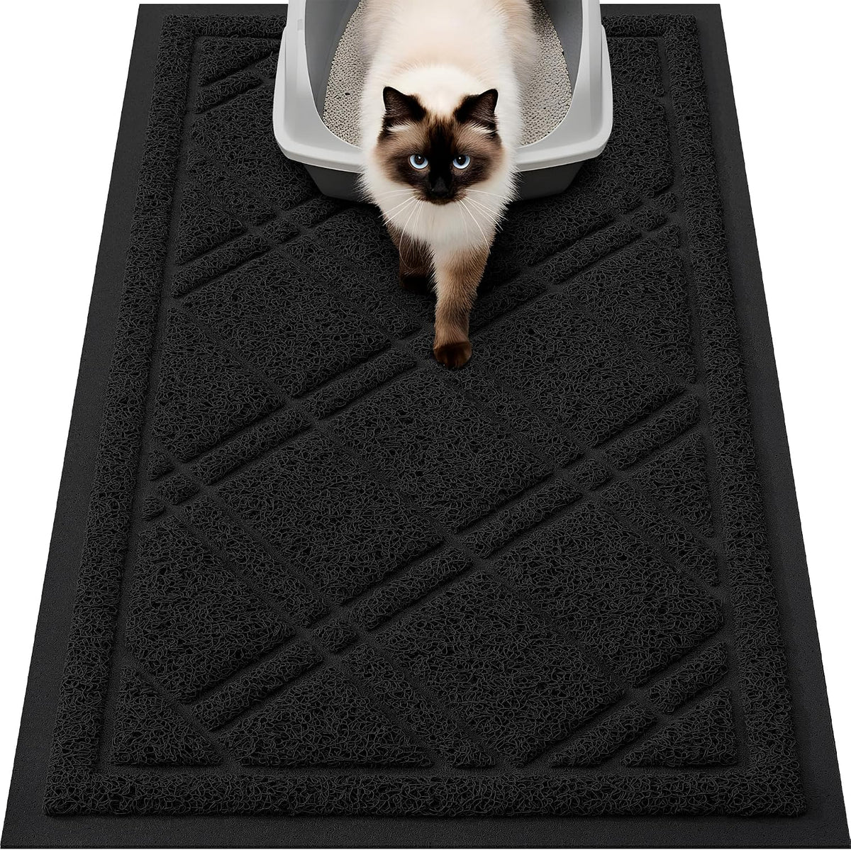 Smiry Cat Litter Box Mat 30x17, Non-Slip Water Resistant Litter Trapping Mat, Easy Clean Less Waste and Urine-Locking Cat Carpet for Indoor, Grey - Image 12