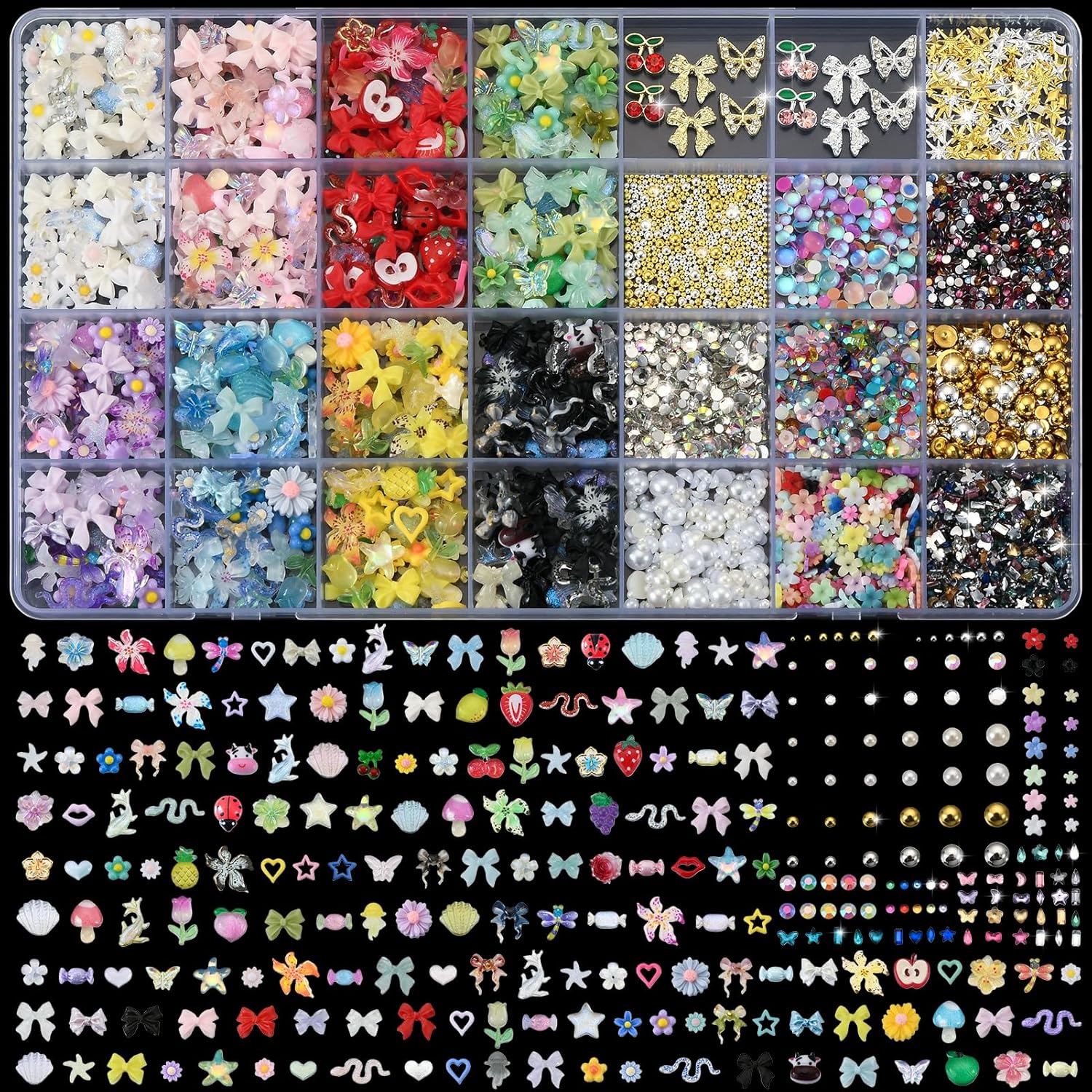 OPMADM 9000 pieces 3D nail charms and gems kit in storage box