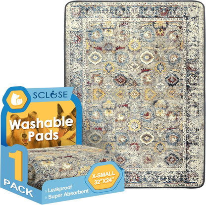Sclose washable dog pee pad front view with vintage pattern