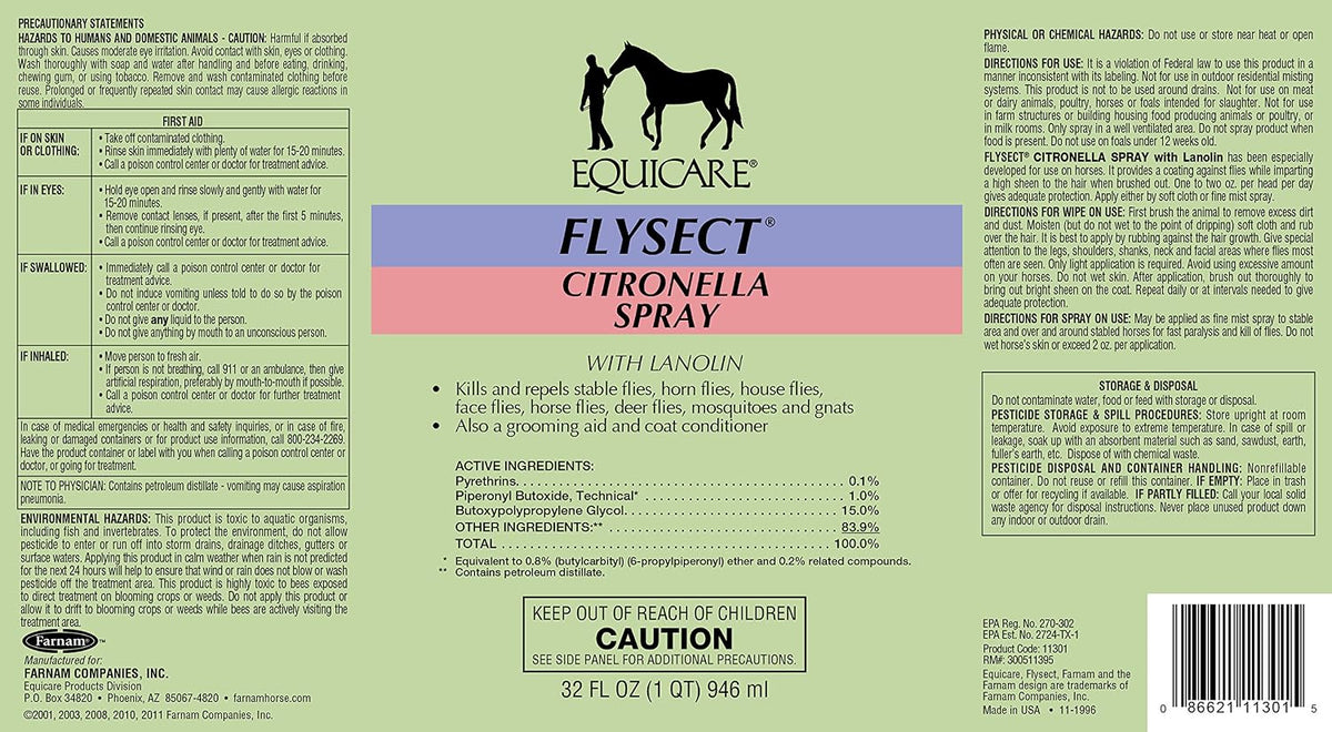 Farnam Equicare Flysect Citronella Spray front view bottle layout