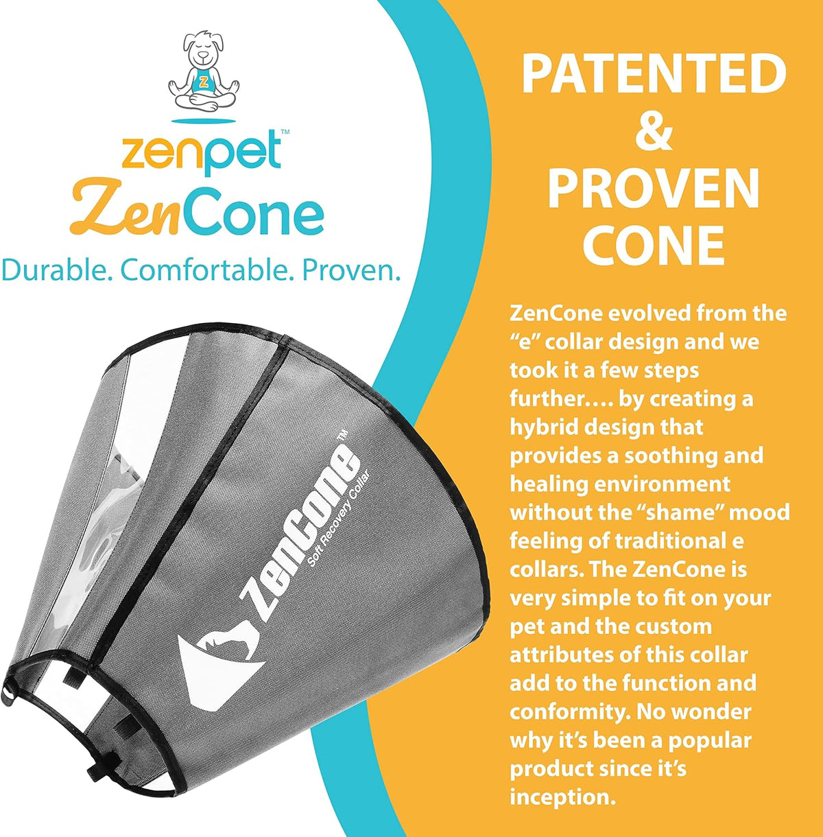 ZenPet pet recovery cone collar showing water-resistant canvas fabric texture