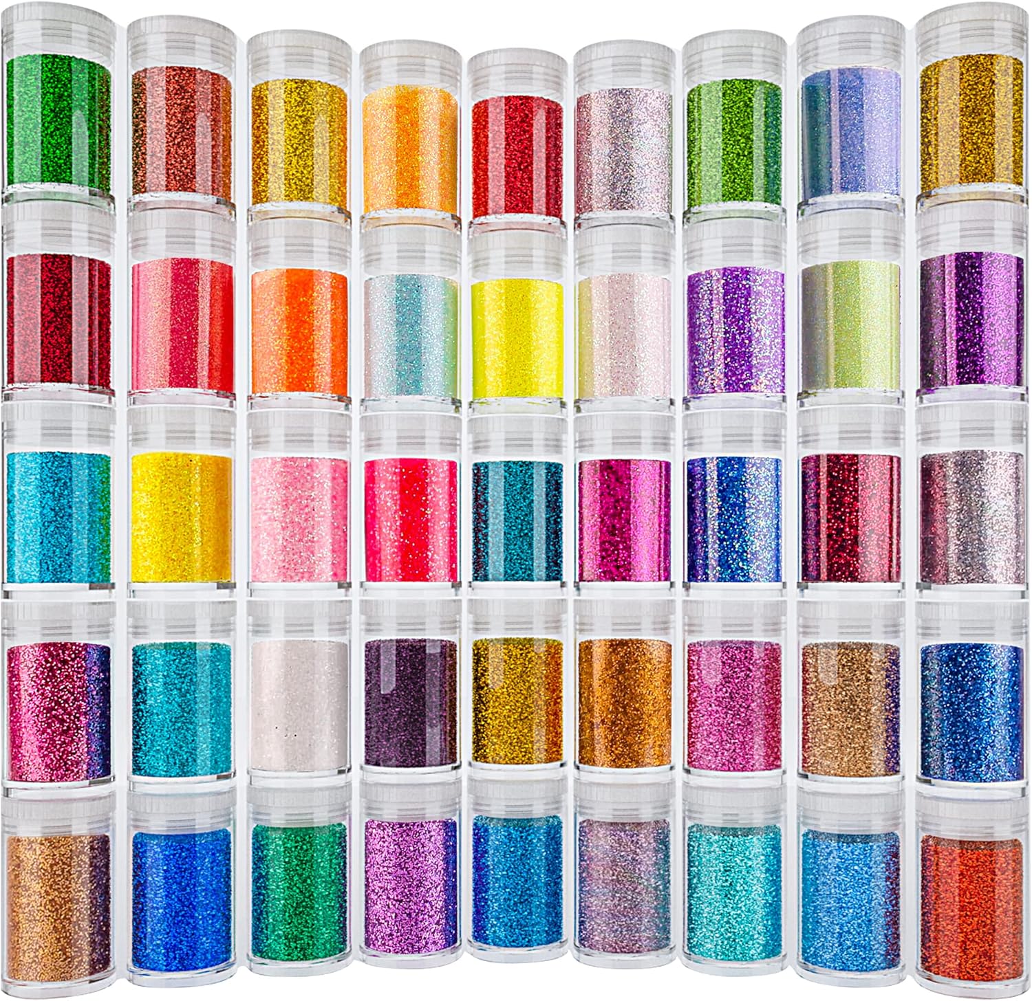 Linwulte ultra fine holographic glitter 45 colors set front view