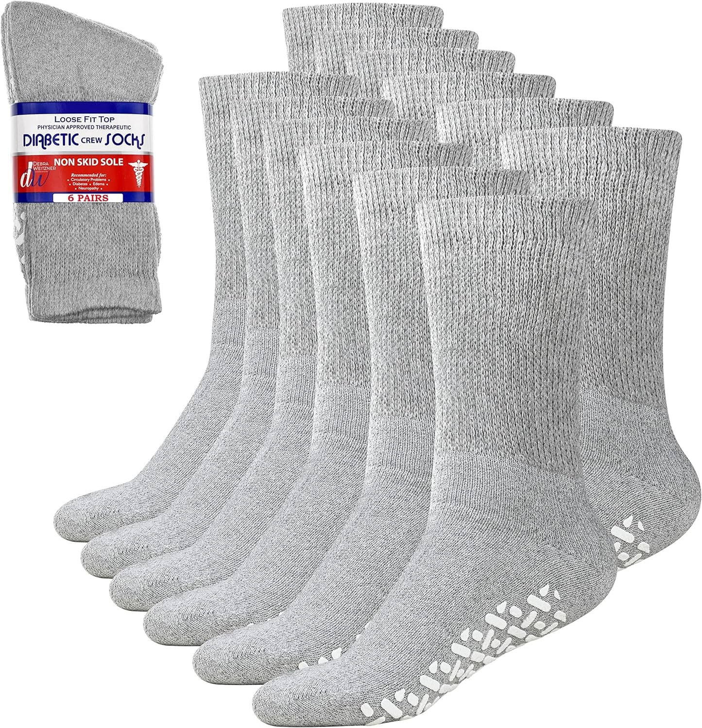 Debra Weitzner Non-Binding Diabetic Socks front view showing grey cotton texture.