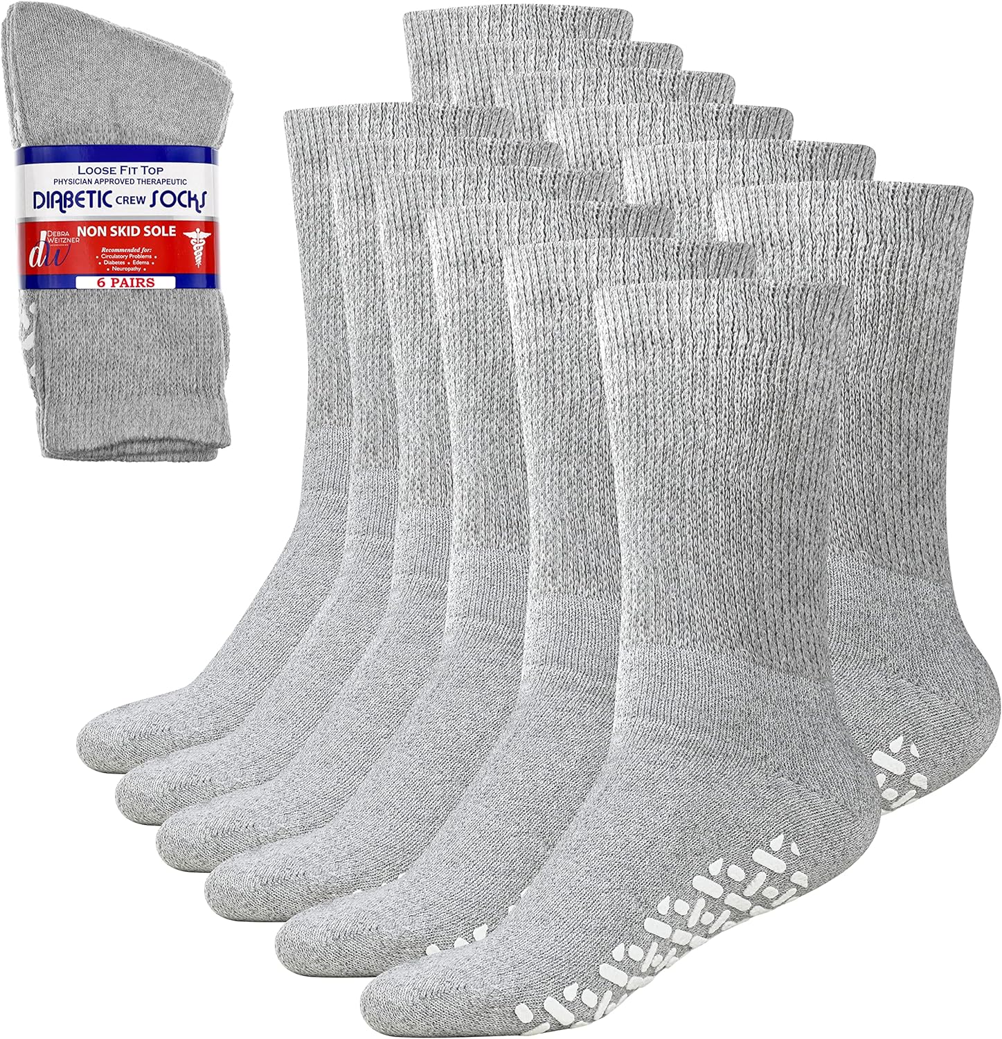 Debra Weitzner Non-Binding Diabetic Socks front view showing grey cotton texture.