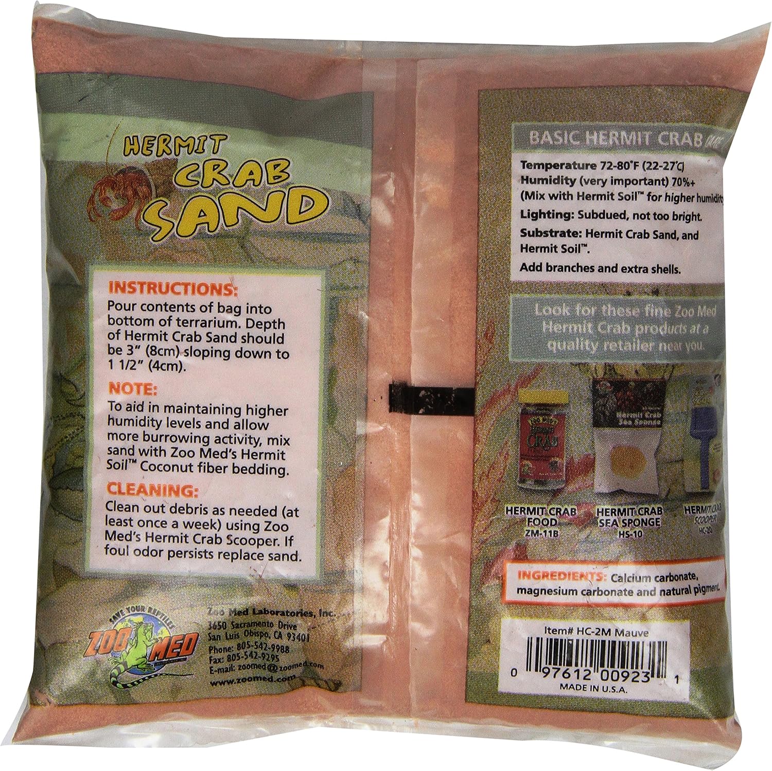 Close up of Zoo Med natural calcium carbonate mauve sand for hermit crabs