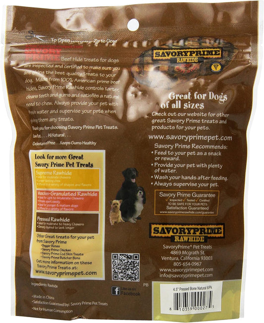 Savory Prime natural beef hide dog chews showing the dense pressed texture.