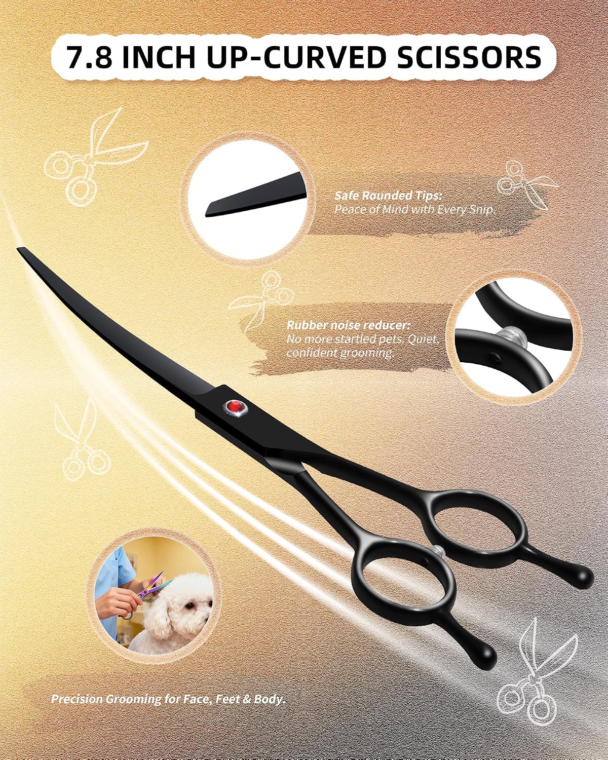 Ergonomic handle and tension screw of professional dog styling scissors