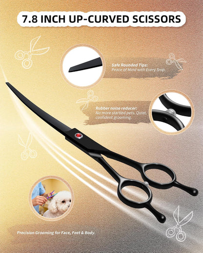 Ergonomic handle and tension screw of professional dog styling scissors