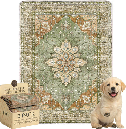FXO washable green floral dog pee pad front view