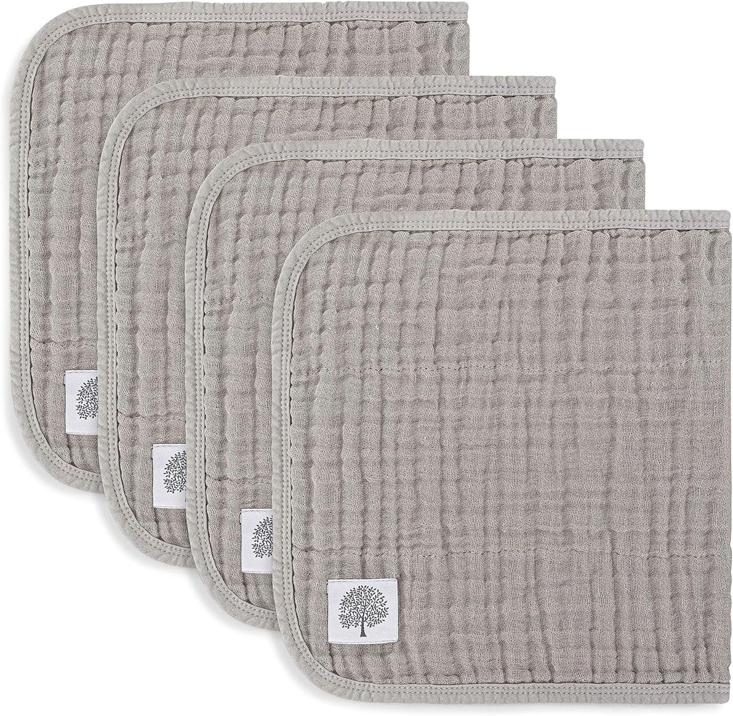 Parker Baby Muslin Cotton Burp Cloths in neutral gray folded stack