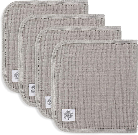 Parker Baby Muslin Cotton Burp Cloths in neutral gray folded stack