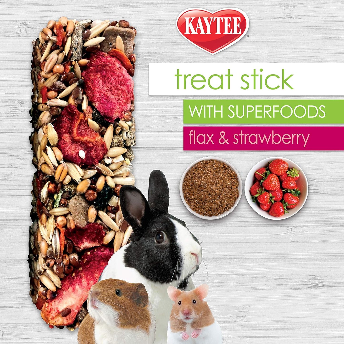 Kaytee strawberry flax seed small pet treat stick showing crunchy seed texture
