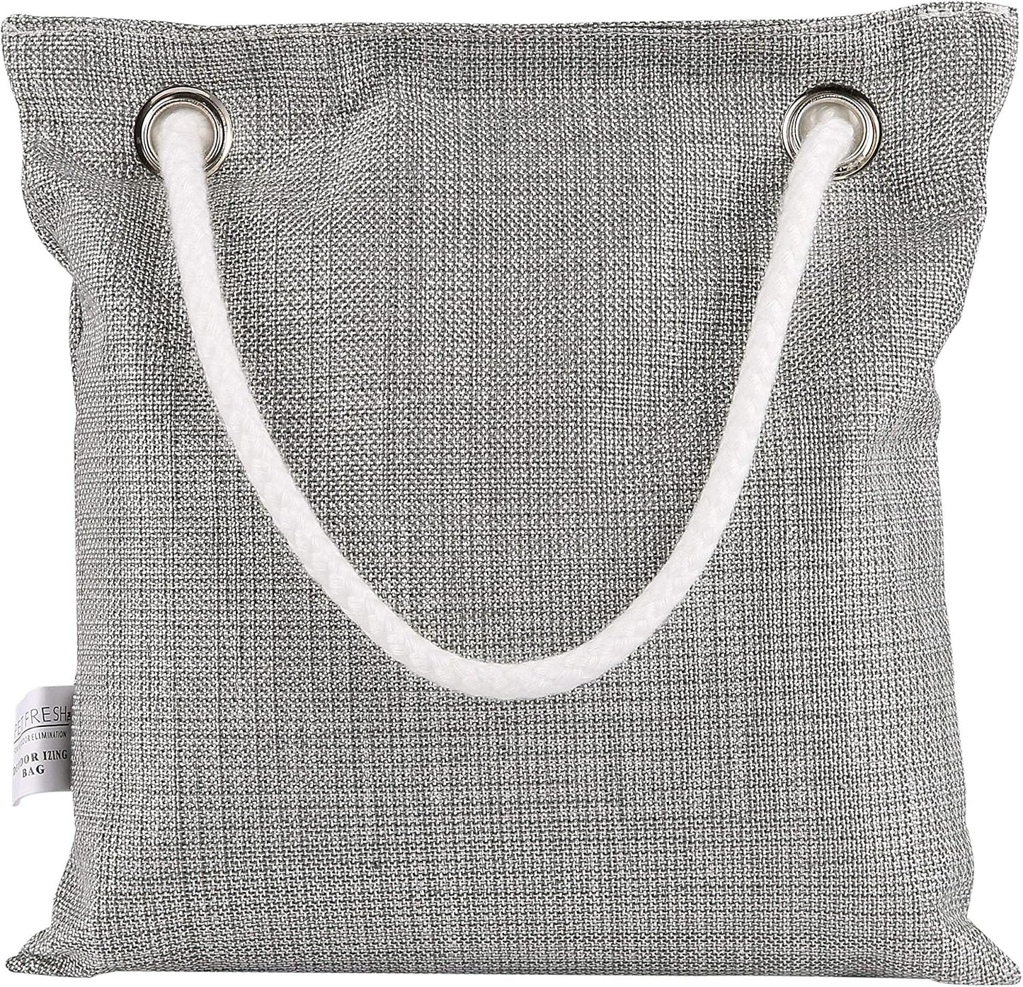Close up of charcoal bag material and grommet detail