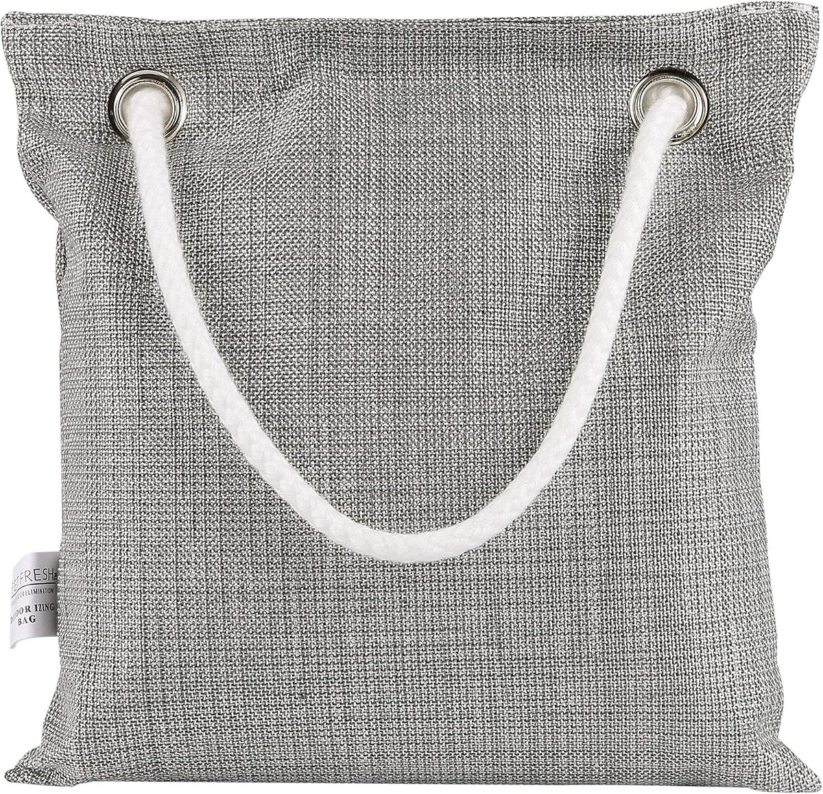 Close up of charcoal bag material and grommet detail