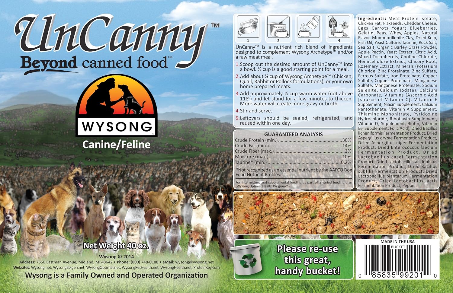 Wysong Uncanny Canine/Feline Raw Diet - Dog/Cat Food Supplement - 40 Ounce Bucket - Image 5