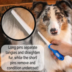Horicon Pet stainless steel undercoat rake showing how easily loose pet fur is cleared away
