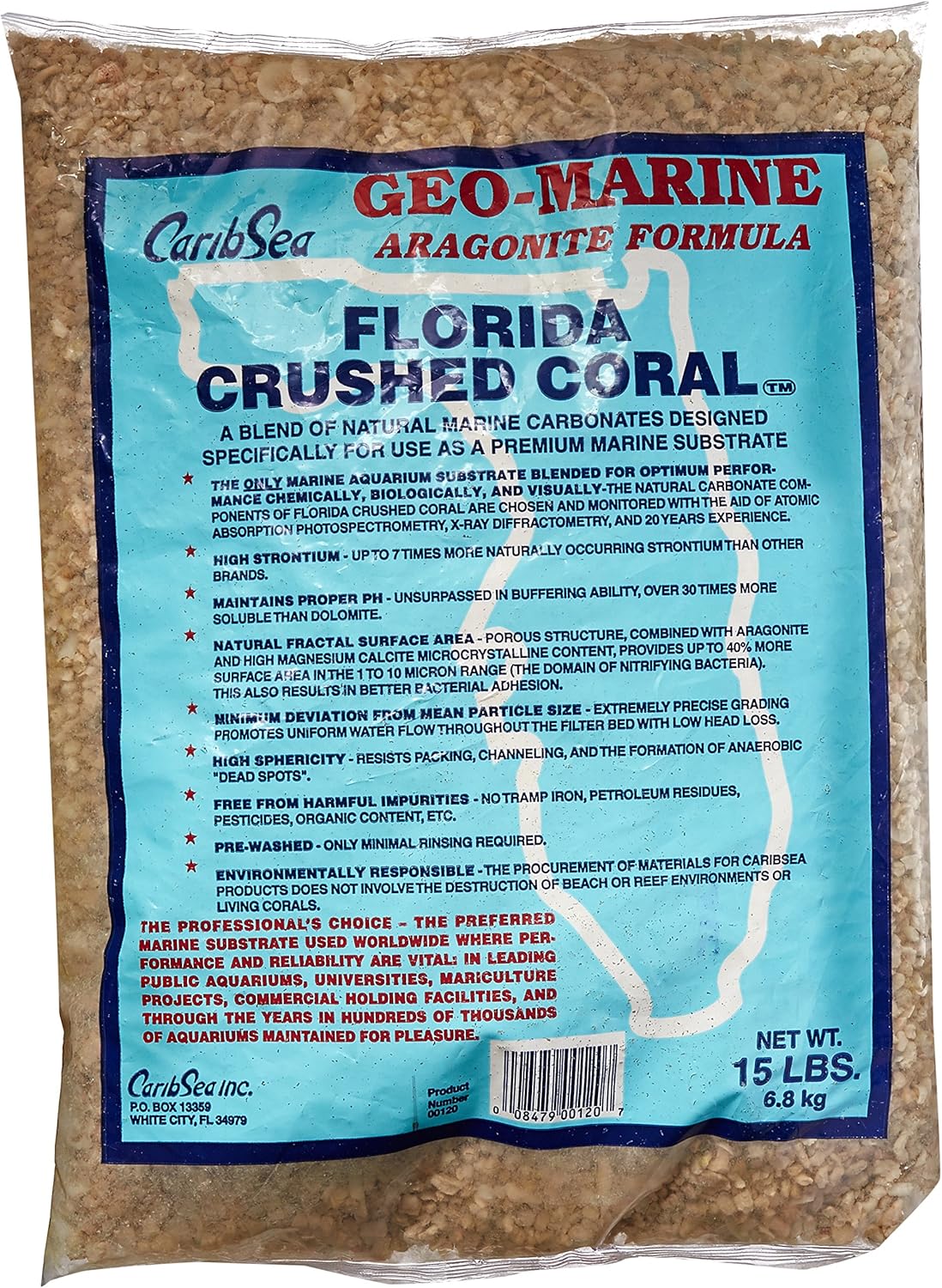 Carib Sea Crushed Coral 15 Pound bag front view for aquarium substrate