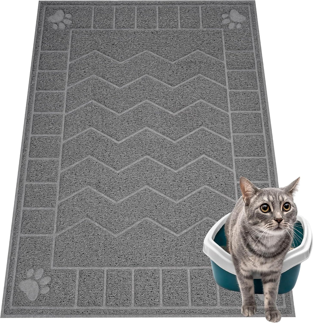Motsamla cat litter mat front view showcasing the durable grey PVC mesh design for floor protection