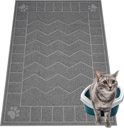 Motsamla cat litter mat front view showcasing the durable grey PVC mesh design for floor protection