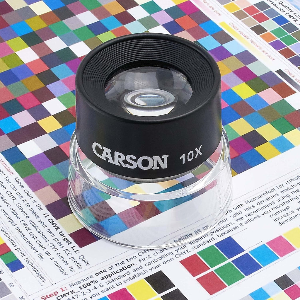 Carson pre-focused dual lens loupe close up detailing the 1 inch lens diameter