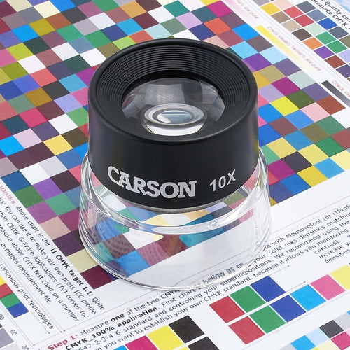 Carson pre-focused dual lens loupe close up detailing the 1 inch lens diameter