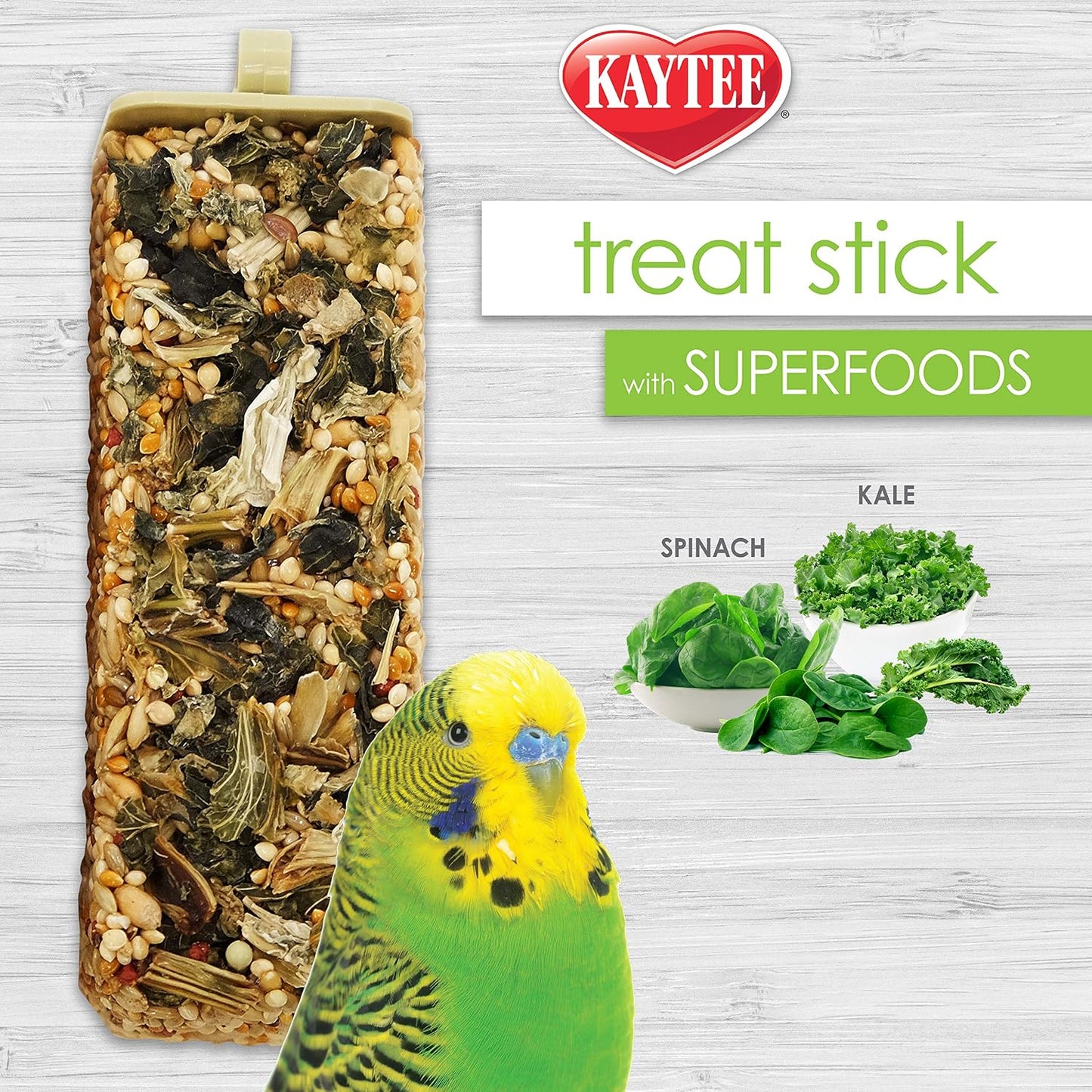 Side view of Kaytee bird treat stick showing 5.5 ounce label