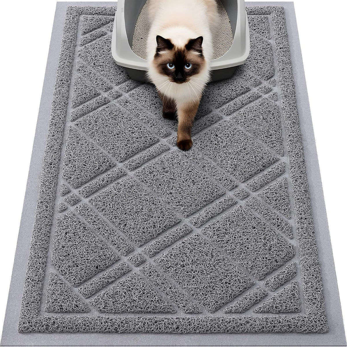 Smiry Cat Litter Box Mat front view showing grey textured mesh design