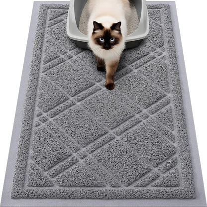 Smiry Cat Litter Box Mat front view showing grey textured mesh design