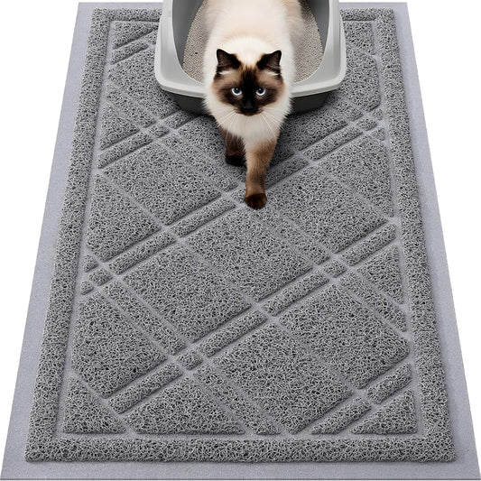 Smiry Cat Litter Box Mat front view showing grey textured mesh design