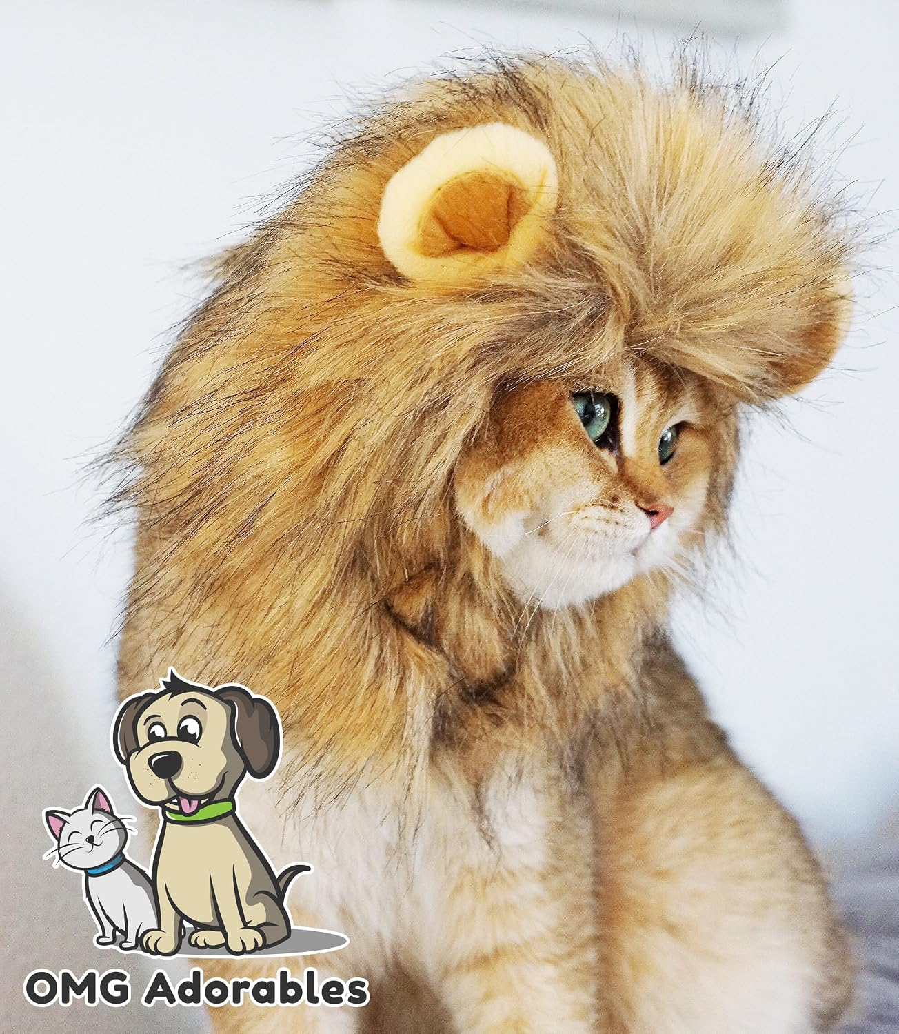 Close up of soft cotton blend lion mane cat hood