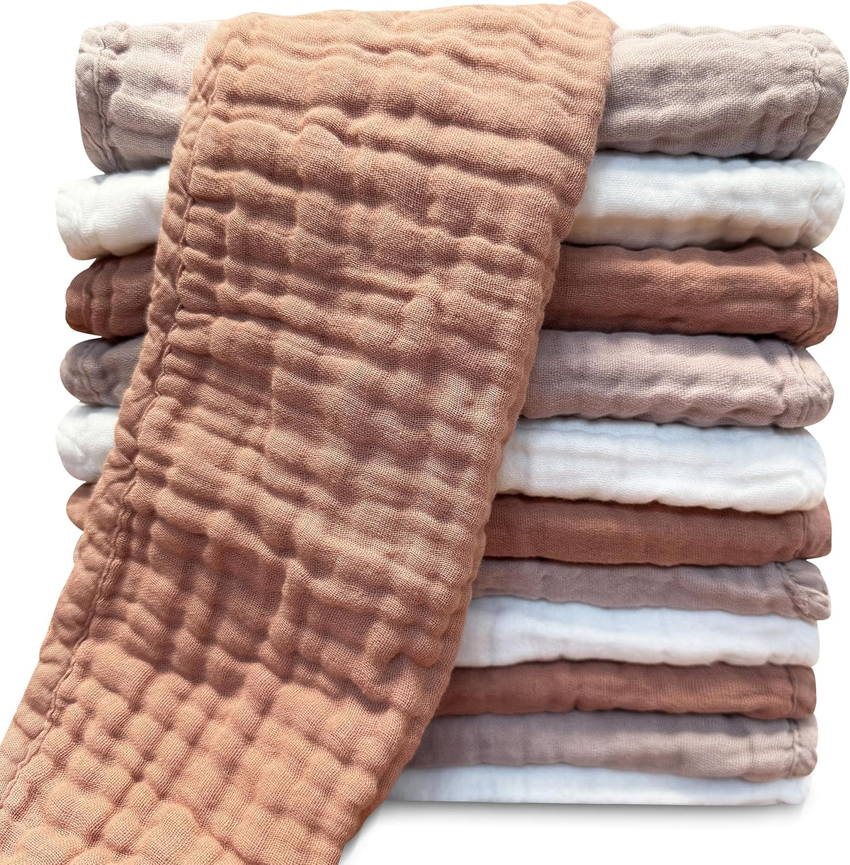 Sunny zzzZZ muslin burp cloths front view showing 12 pack folded set