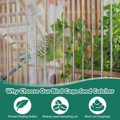 Extra large parrot cage guard installed to catch scattered seeds and debris