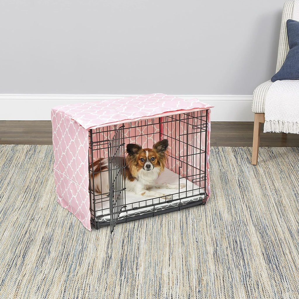 Teflon fabric protector dog crate cover pink print close up