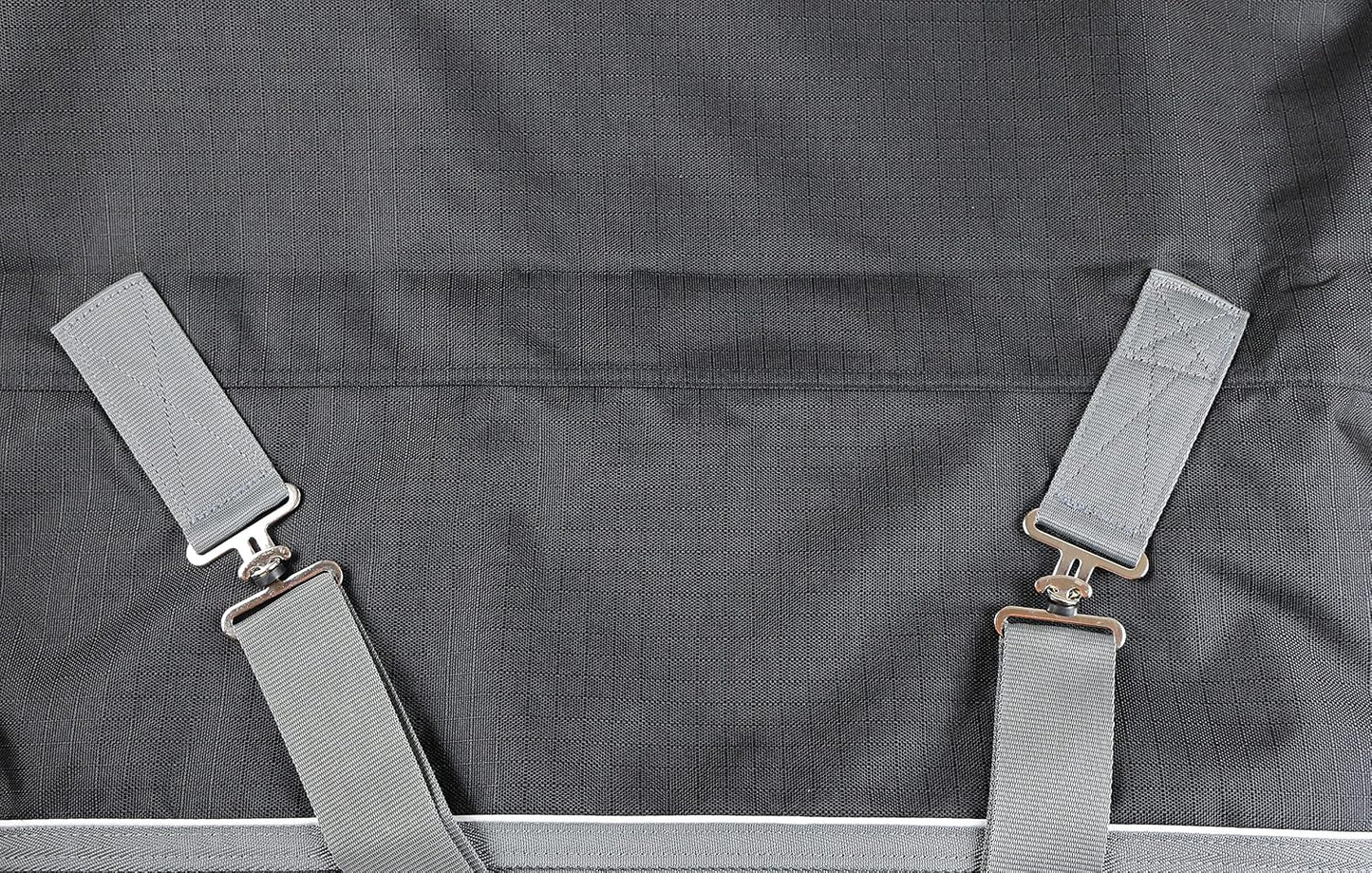 T TEKE durable horse blanket layout displaying the complete size range adjustments.