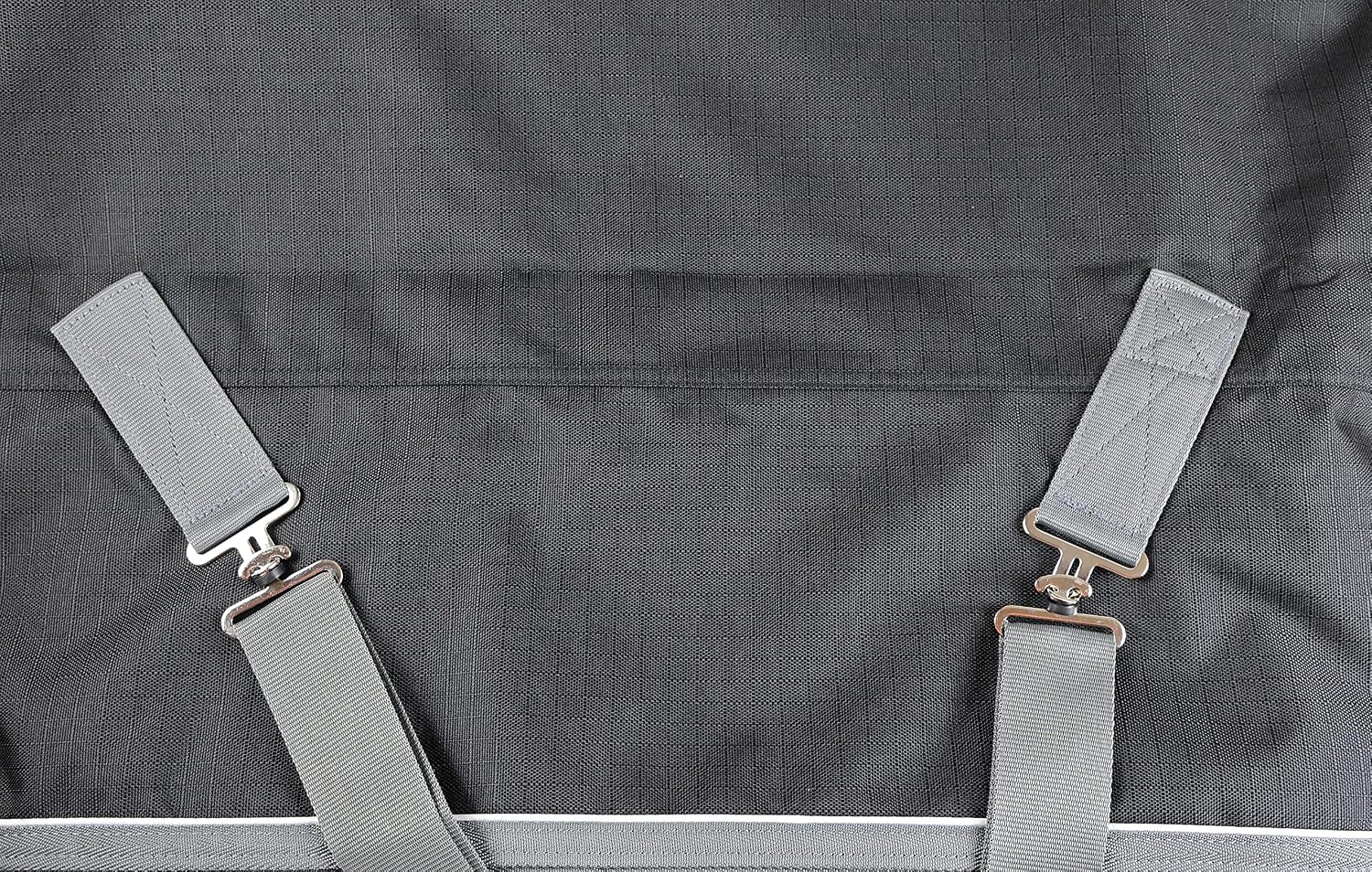 T TEKE durable horse blanket layout displaying the complete size range adjustments.