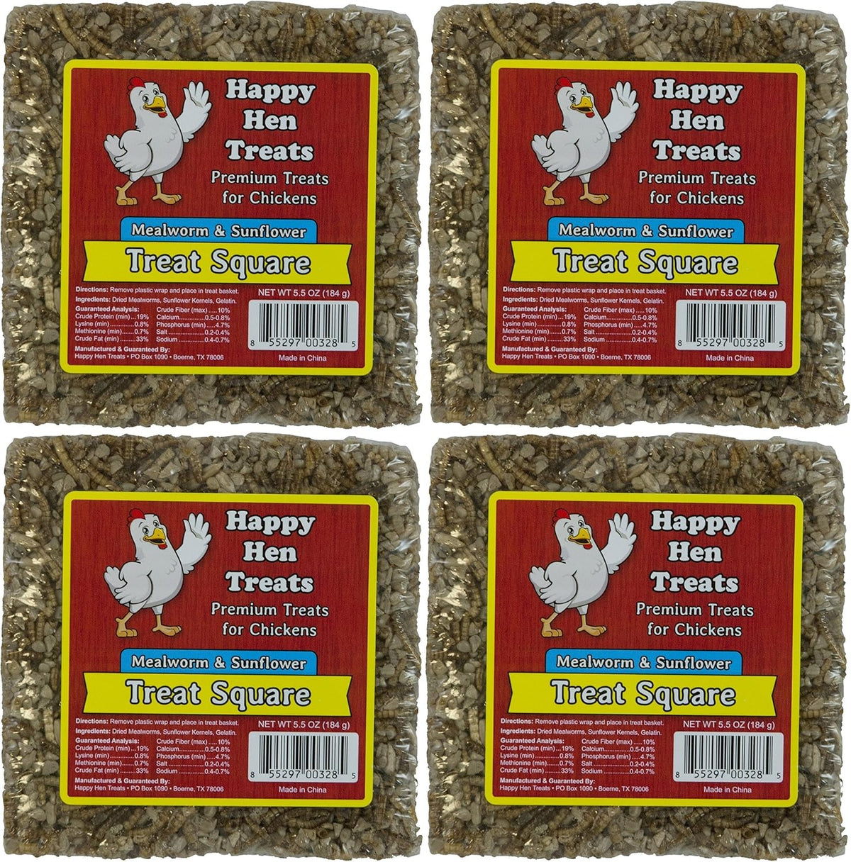 Happy Hen Treats Mealworm and Sunflower Treat 4 Pack front view packaging.