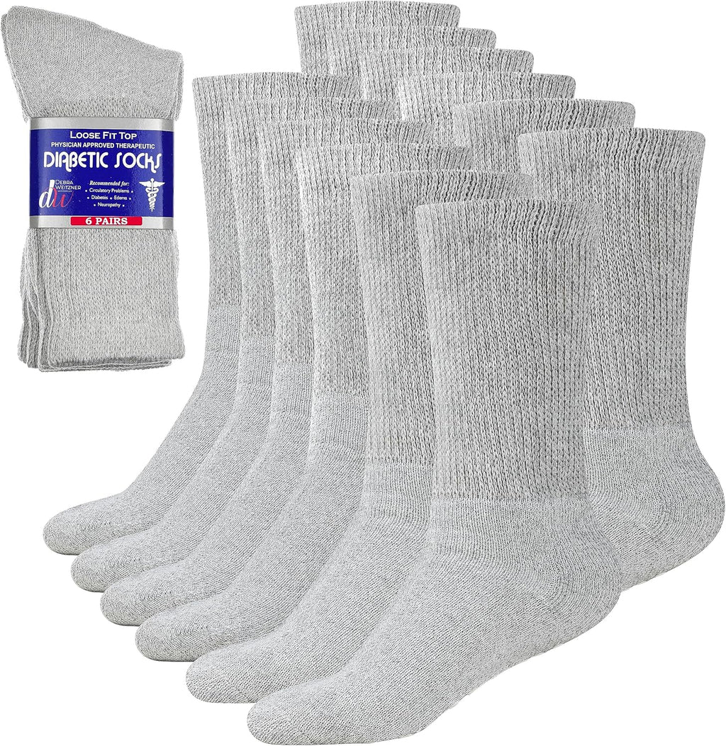 Debra Weitzner Diabetic Socks 6 Pairs Grey front view for circulation support.